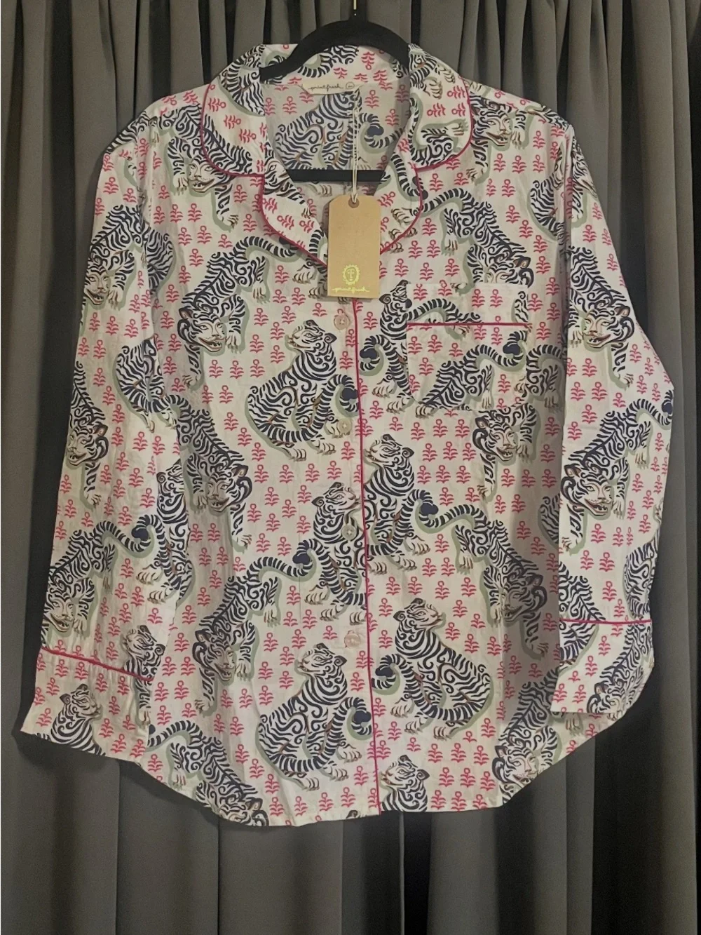 Anthropology Tiger Queen Printfresh Cotton Pajama Top Loungewear Pink and more